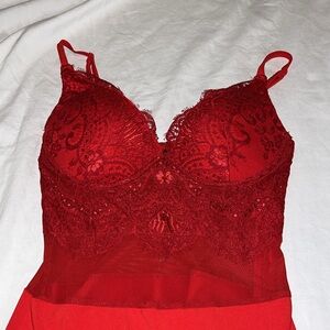 Windsor Red Lace Bustier Bodysuit
